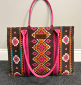Wrangler Southwestern Canvas Tote Bag Pink Brown Geometric Western Large Photo 0