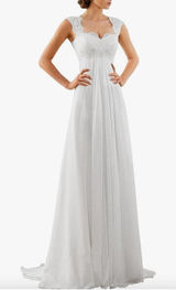 Abaowedding Sleeveless White Lace Wedding Gown BOHO Empire Waist Size 8 Photo 0
