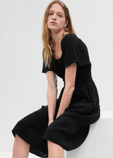 NWT GAP Crinkle Gauze Tiered Midi Dress Women's‎ M Black Cottagecore Photo 0