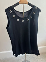 Ming Wang Knit Tank Top Women Size M Black‎ Grommet Neckline Sleeveless Shell Photo 0