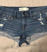 Abercrombie & Fitch 4 Low Rise Dark Wash Distressed Denim Cuffed Shorts Photo 0