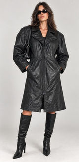 Vintage J. Walden Women's 80s 90s Black Genuine Leather Trench Coat Size 5/6 Photo 0