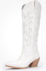 Women's White Western Cowboy Cowgirl Knee-High Boots Pointed Toe Embroidered - 9 Photo 0