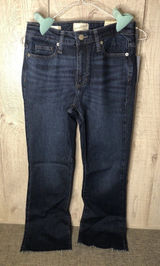 Universal Thread Jeans Women Size 0 25R Dark Blue Denim Ankle Bootcut Frayed Hem Photo 0