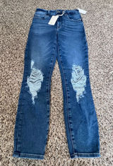 Good‎ American Blue High Rise Straight Leg Jeans Ripped Distressed Size 00 24 Photo 0