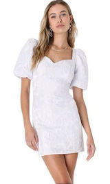 NWT Lulus Beyond Amazing White Floral Jacquard Puff Sleeve Mini Dress Size Large Photo 0
