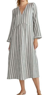 Haven Well Within Midi Dress Womens XS Green Striped V-Neck Cotton Gauze Casual Photo 0