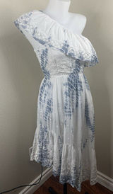Loveshackfancy One Shoulder Tie Dye Dress Gwen? Sz XS Cotton Blue White Photo 0