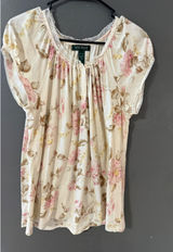 Lauren Ralph Lauren Coquette Feminine Pink Floral Cotton Lace Shirt Blouse Large Photo 0