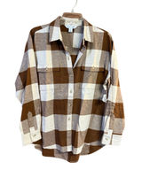 Old Navy Cotton Plaid Boyfriend Browns Flannel Shirt Sz M NWT Photo 0