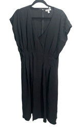 Nordstrom‎ L Midi Dress Black Fit And Flare Short Sleeve V-neck NEW Photo 0
