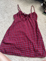 Red Plaid Mini Dress Spaghetti Strap Checkered A-Line 90s style babydoll Photo 0