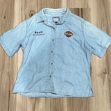 Harley Davidson Vintage Embroidered Naples Button Down Denim Shirt Women’s Large Photo 0