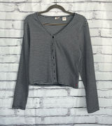 Levi’s Black White Stripe Ribbed Button Front Long Sleeve Women’s Large Top Y2K Photo 0