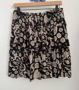 Anthropologie Medium Somerset Mini Skirt Black Beige Floral Tiered Flowy Boho Photo 0