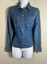 Mountain Lake Womens Medium Blue Denim Western Pearl Snap Long Sleeve Shirt Photo 0