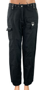 Edikted Women's Black Rivets Buckle Mid Rise Straight Leg Trousers Cargo Pants M Photo 0