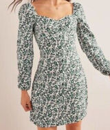 Boden Linen Blend Green White Floral Dress Photo 0