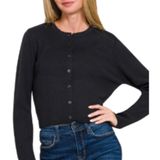 Zenana ✨NWT Button-Front‎ Crewneck Long Sleeve Cropped Cardigan Photo 0