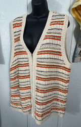 Jones New York Vintage Beige Striped Zip Front Sweater Vest Size 1X EUC Photo 0