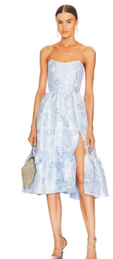 V. Chapman Virginia Strapless Gown In Chambray Blue Baroque Floral Photo 0