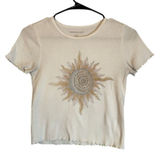 American Eagle White Celestial Sun Short Sleeve Crop Top T-Shirt Women Sz S Photo 0