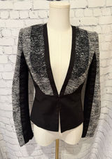 BCBG MaxAzria Black & White Long Sleeve Short Cotton Blend Blazer Size XXS Photo 0