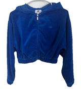 Juicy Couture Blue Velour 90s Y2K Cropped Zip Up Track Suit Top Size Small. Photo 0