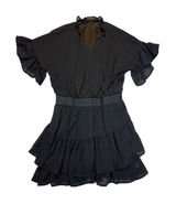 Womens Black Ruffle Tiered Mini Dress V-Neck Smocked Waist Flutter Sleeve Large Photo 0