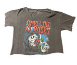 Grateful Dead Smell The Roses Gray Crop Top T-Shirt Women's Large Skull Band Tee Photo 0