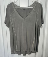 POL V-Neck Top Womens M Gray Mixed Ribbed Raw Seam Boho Earthy Flowy Neutral Photo 0