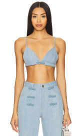Sau Lee Cleo Denim Bralette Light Denim Womens Size 4 Photo 0