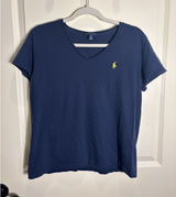 Polo Ralph Lauren Womens Top Large Navy Classic‎ Preppy V Neck Capsule T-Shirt Photo 0