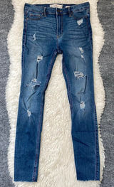 Hollister Blue Denim High Rise Super Skinny Jeans Distressed Casual Grunge Photo 0