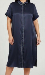 Wildfang The Empower Satin Midi Dress - Navy Satin with Mint Trim - NWT - Sz XL Photo 0