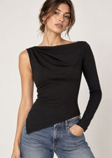 NEW Zara Black One Shoulder Asymmetrical Long Sleeve Top Size Small Photo 0