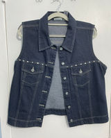 Y2K Faded Glory Denim Vest Large Rhinestones Western Rockabilly Rodeo 90s Photo 0