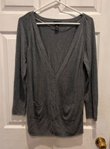 H&M Womens Gray Button Front V-Neck Cardigan Sweater Size L Academia Neutral Photo 0