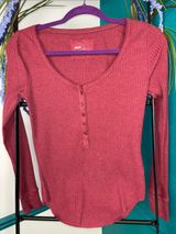 Aerie Women’s Ribbed Long-Sleeve Henley Top - cherry tart Photo 0