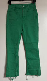 Zara Green High Rise Kick Flare Patch Pocket Pants Raw Hem Size 6 Photo 0