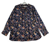 LOFT XL Tunic Top Blouse Relax‎ Fit Blue Floral Long Sleeve Button Front Boho Photo 0