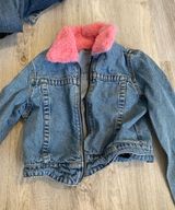 rare hot pink fur denim cropped zip up jacket Photo 0