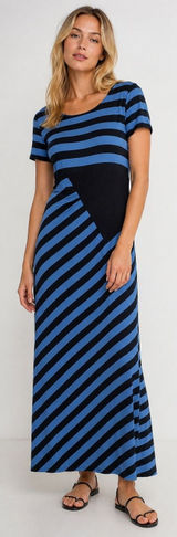 Anthropologie Moth Striped Maxi Dress Y2K 90s Coastal Cool Girl Stretch Nautical Photo 0