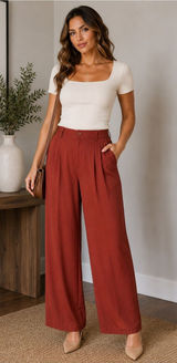 ReGeneration Celebrity Pink Rust Wide Leg Trousers Size L High Rise Photo 0
