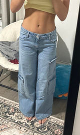 Wide-Leg Cargo Jeans for Women - Light Blue Photo 0