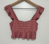 Urban‎ Outfitters | Woman's Red White Striped Ruffle Strap Peplum Crop Top, S Photo 0