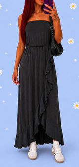 Vintage Y2K Mudd Coastal Fairycore Boho Ruffle Maxi Dress Size Small 🖤 Photo 0