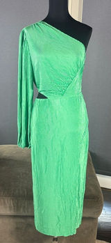 Women’s Green One-Shoulder Midi Dress Side Cut Out Side Zip Size M NWOT Photo 0