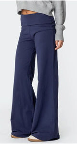 Edikted Foldover Pants cotton wide leg womens Navy Blue (xsmall) yoga athleisure Photo 0