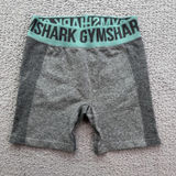 Gymshark Womens Small Gray Marl Seamless High Rise Biker Shorts Teal Waistband Photo 0